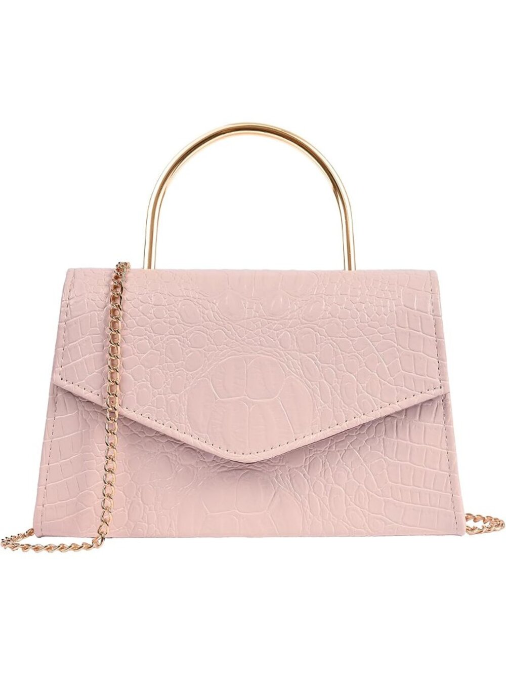 Women's Nude Vegan Leather Evening Bag Clutch Modern Purse with Chain Strap